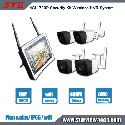 4CH 720p スマート ホーム ワイヤレス NVR キット ビデオ セキュリティ カメラ