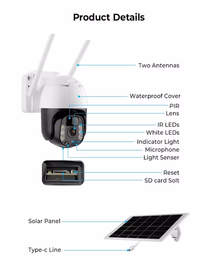 防水 1080P 太陽電池駆動ワイヤレス 4G/WiFi IP セキュリティ PTZ カメラ
